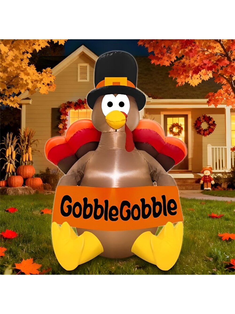 4 Ft Thanksgiving Inflatables Turkey Outdoor Decorations with Built-in LEDs